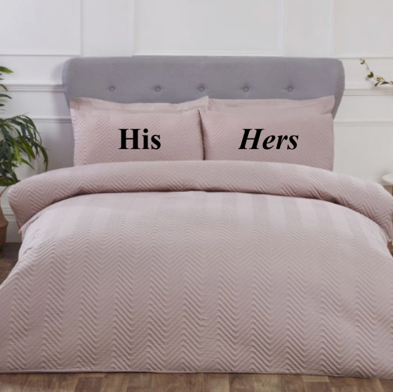 his and hers personalised bedding set | personalised chevron pinsonic duvet set | personalised couples bedding | printed personalised pillowcase bedding set