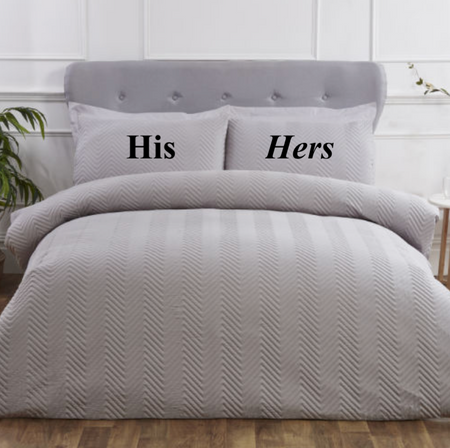his and hers personalised bedding set | personalised chevron pinsonic duvet set | personalised couples bedding | printed personalised pillowcase bedding set