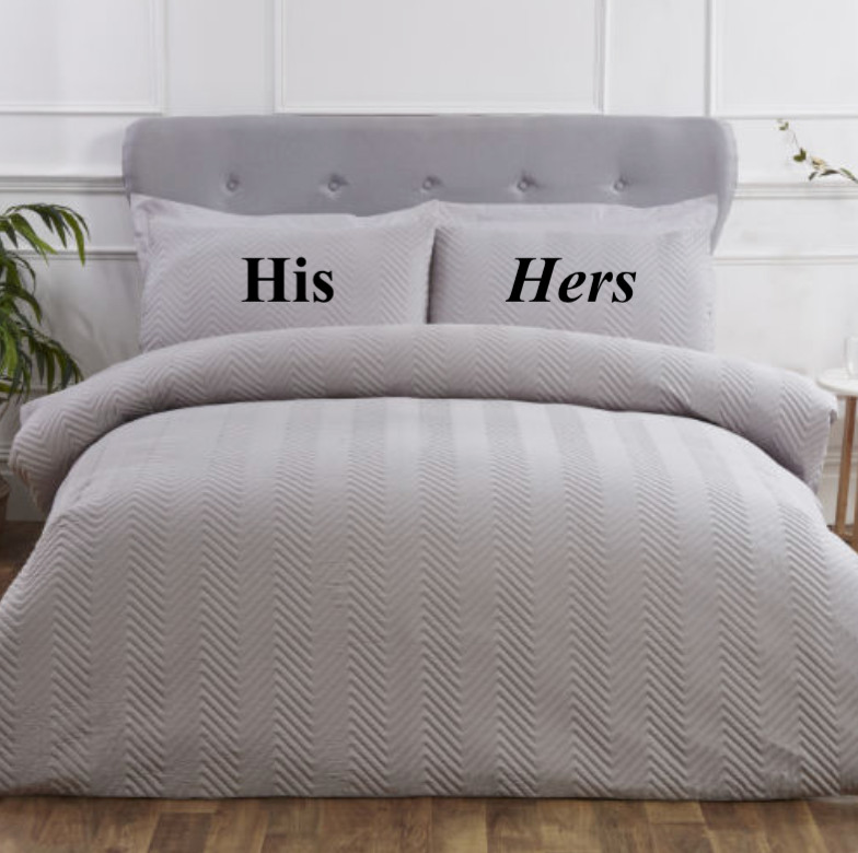 his and hers personalised bedding set | personalised chevron pinsonic duvet set | personalised couples bedding | printed personalised pillowcase bedding set