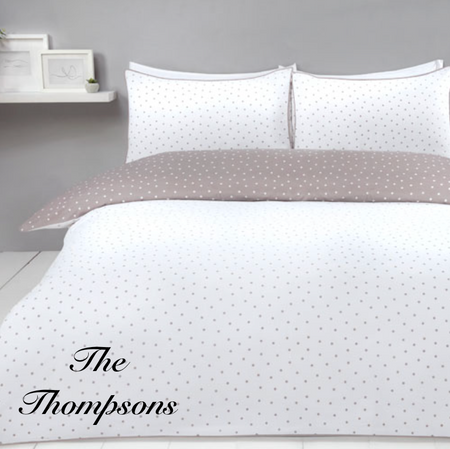 family name personalised mini dot bedding set | personalised embroidered duvet cover set | personalised family bedding