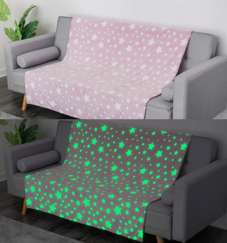 baby girls personalised moon and stars blanket | glow in the dark baby blanket | personalised moon and stars throw