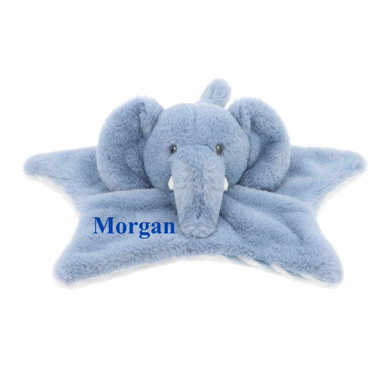 baby personalised recycled elephant comforter | personalised elephant comfort blanket | embroidered recycled elephant comforter | sustainable baby elephant comfort toy