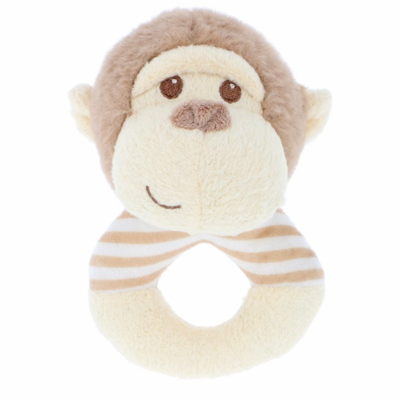 baby monkey ring rattle | soft monkey baby rattle | recycled monkey rattle toy | plush monkey ring rattle