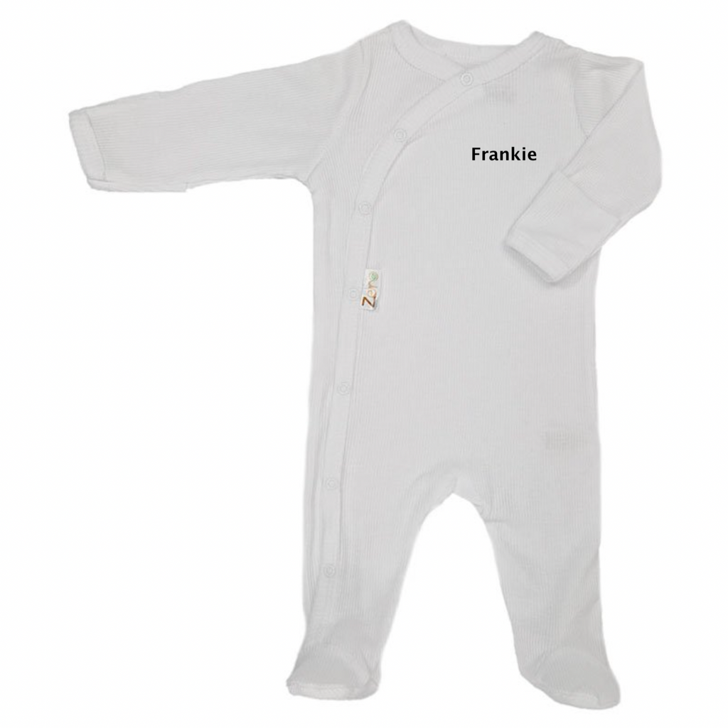 baby personalised ribbed sleepsuit | personalised cotton ribbed baby sleepsuit | ribbed baby grow with name | personalised baby sleepsuit