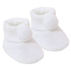 newborn baby pom pom bootees | knitted newborn baby booties | cosy pom pom baby booties | soft acrylic newborn bootees