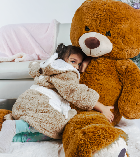 kids personalised teddy bear borg dressing gown | unisex teddy bear hooded dressing gown | personalised borg robe for kids | embroidered teddy bear dressing gown