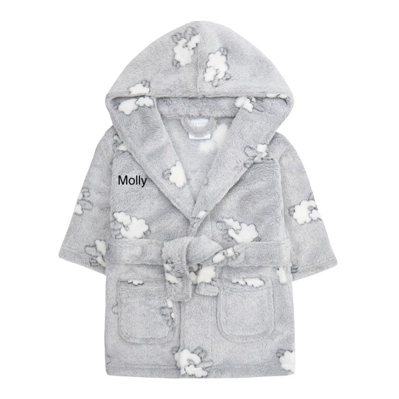 baby personalised lamb hooded dressing gown | personalised lamb dressing gown for baby | embroidered lamb baby robe | soft lamb hooded bathrobe for baby