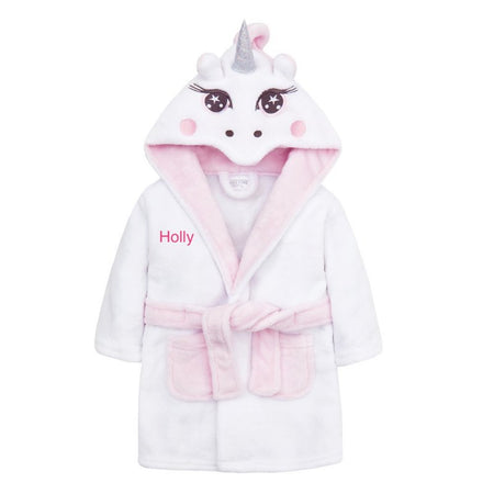 baby personalised unicorn hooded dressing gown | personalised unicorn dressing gown for baby | embroidered unicorn baby robe | unicorn hooded bathrobe for baby
